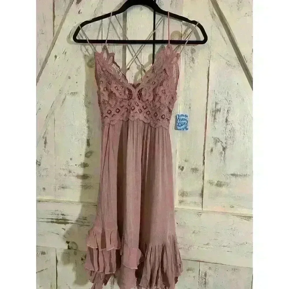 NWT Free People Intimately Collection Women Adela‎ Slip Rose Lace Dress XS